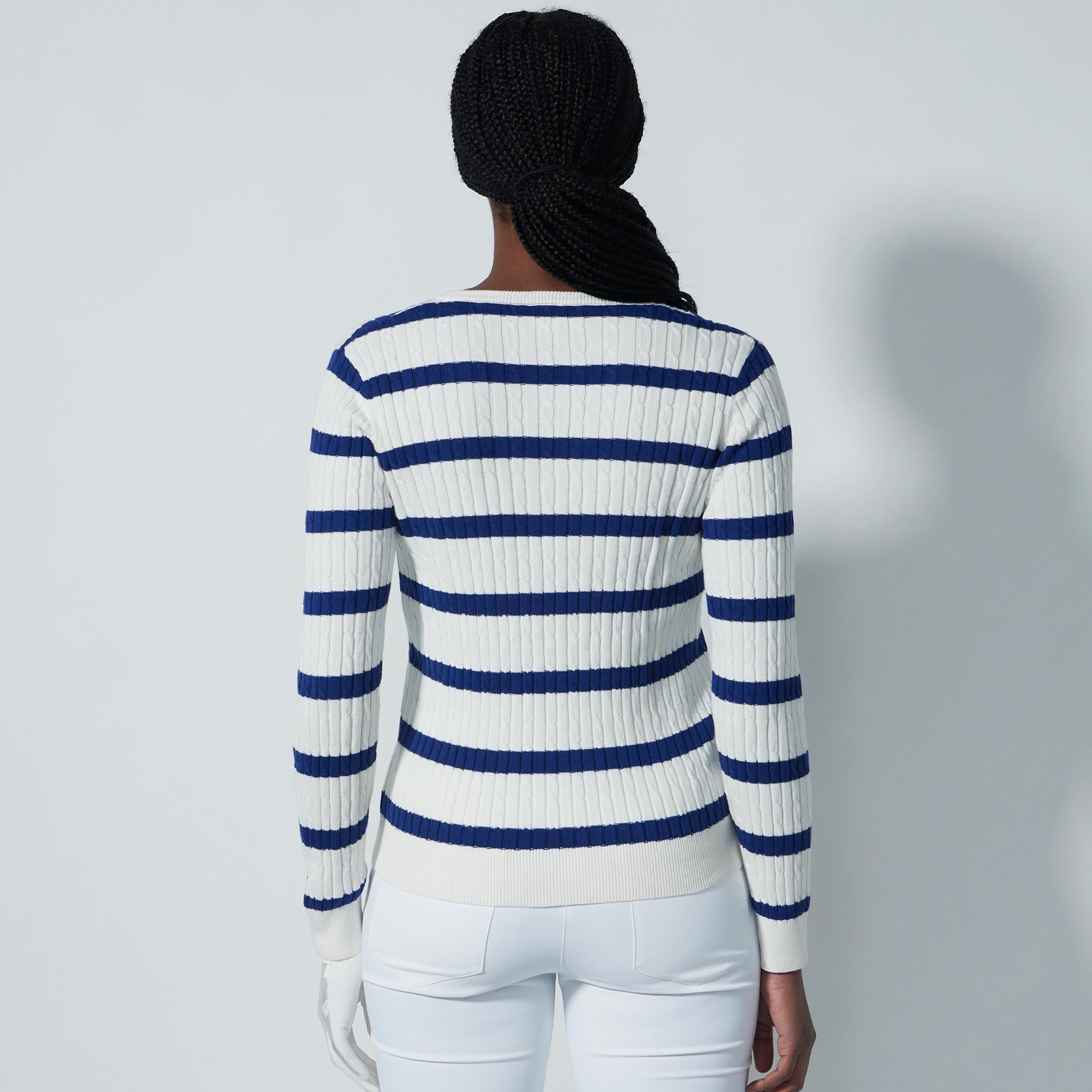 Daily Sports Striped Madelene Knitted Ladies Golf Sweater Power Blue